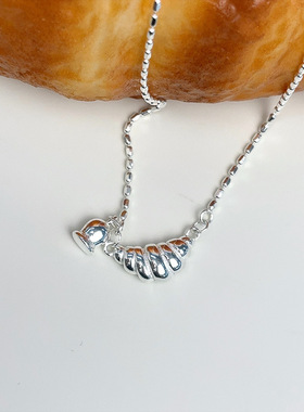 新概念实拍s925纯银牛角包闪珠项链女ins小众设计重工实心毛衣链