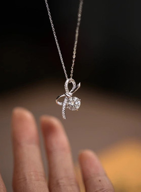 s925纯银蝴蝶结项链女ins夏季甜美小众轻奢设计高级感闪钻锁骨链