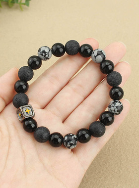 简约复古火山石黑色串珠手链男女百搭小众高级感芒星手串情侣配饰