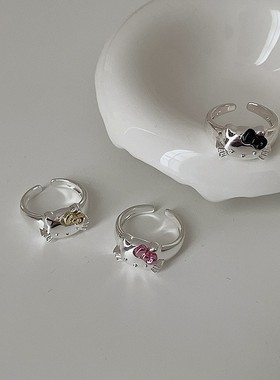 甜美卡通可爱kt猫蝴蝶结戒指少女心设计感个性时尚百搭指环饰品潮