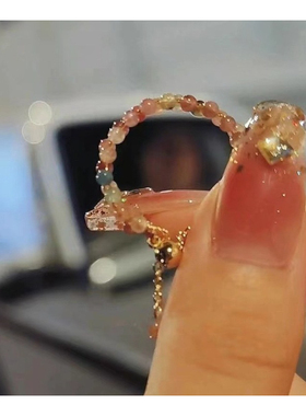 小红书同款仿碧玺戒指新中式缠绕抽拉可调节女国潮食指戒指环