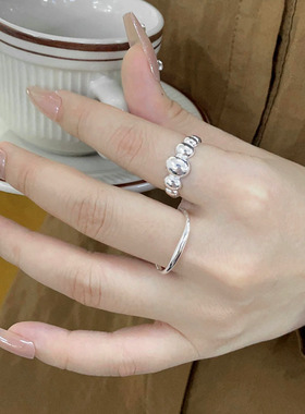 s925纯银几何椭圆戒指女ins小众设计通勤风简约百搭光面弧形指环