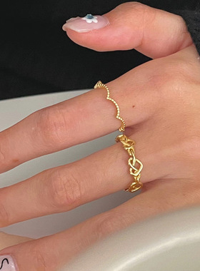 s925纯银爱心编织戒指女ins冷淡风极简小众设计镂空缠绕心形指环