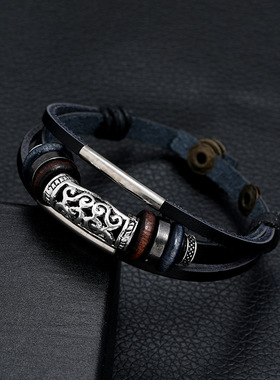 新款编织男士皮革手链个性设计韩版学生简约复古潮流手环网红饰品