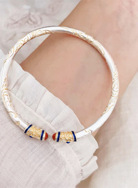 新中式古法描金金箍棒手镯女实心开口平安喜乐手环国风黑神话悟空