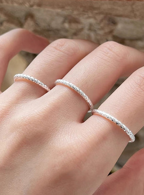 s925纯银波光粼粼戒指女简约百搭基础款可叠戴超闪菱面车花食指戒