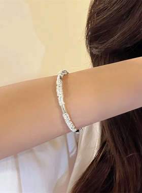 繁花似锦手镯女铜镀银实心花丝镯子民族风三花简约时尚推拉手环