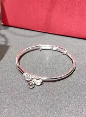铜镀银蝴蝶结铃铛手镯女S999钢印小众设计高级感年轻款公主镯子