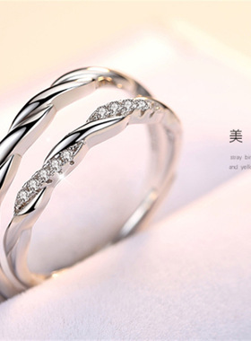 新概念S925纯银情侣戒指男女饰品开口对戒女日韩学生百搭简约活口
