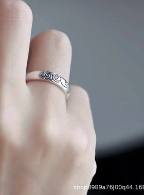 复古泰银祥云情侣戒指男女一对简约开口可调节对戒指环一件时尚