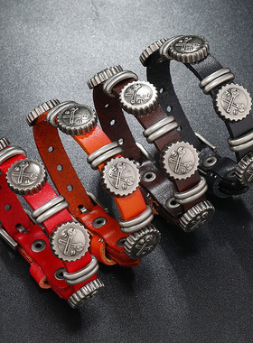 创意简约朋克风服装配饰个性欧美复古牛皮手链时尚潮流百搭饰品