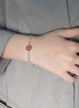 纯银S925天然草莓晶极细碎银子手链韩版INS小众轻奢设计感锁骨链