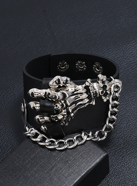 厂家直销欧美男士皮革手链个性夸张朋克非主流PU皮手镯跨境热销
