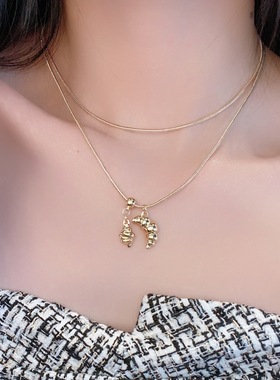 法式独特设计感气质牛角包双层项链轻奢小众高级感新款颈链锁骨链