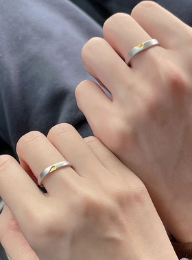 s925纯银心心相印情侣对戒ins小众不规则磨砂爱心戒指 情人节礼物