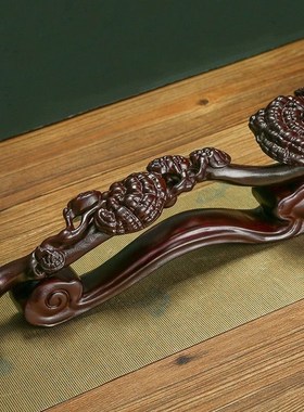 速发实木灵芝辈意摆件黑檀饰雕刻工艺礼品家居玄关装木乔迁送长如