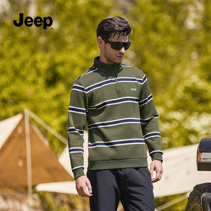 jeep吉普官方旗舰店男卫衣条纹立领半拉链长袖T恤2025秋季新款K,淘宝优惠券,粉丝福利购,淘宝优惠卷