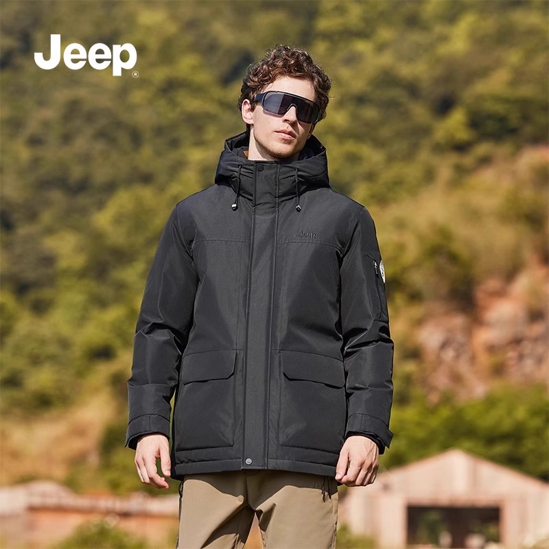 jeep吉普官方羽绒服男款2024冬季户外加厚保暖连帽男女冲锋外套 K