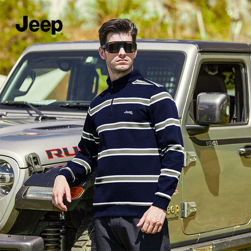 jeep吉普官方旗舰店男卫衣条纹立领半拉链长袖T恤2025秋季新款K,淘宝优惠券,粉丝福利购,淘宝优惠卷