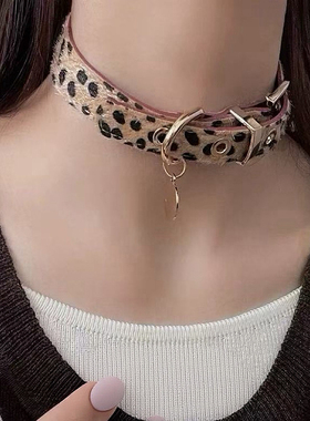 【小野涩】情调豹纹项圈颈圈男女choker项链K9小狗puppy牵引绳