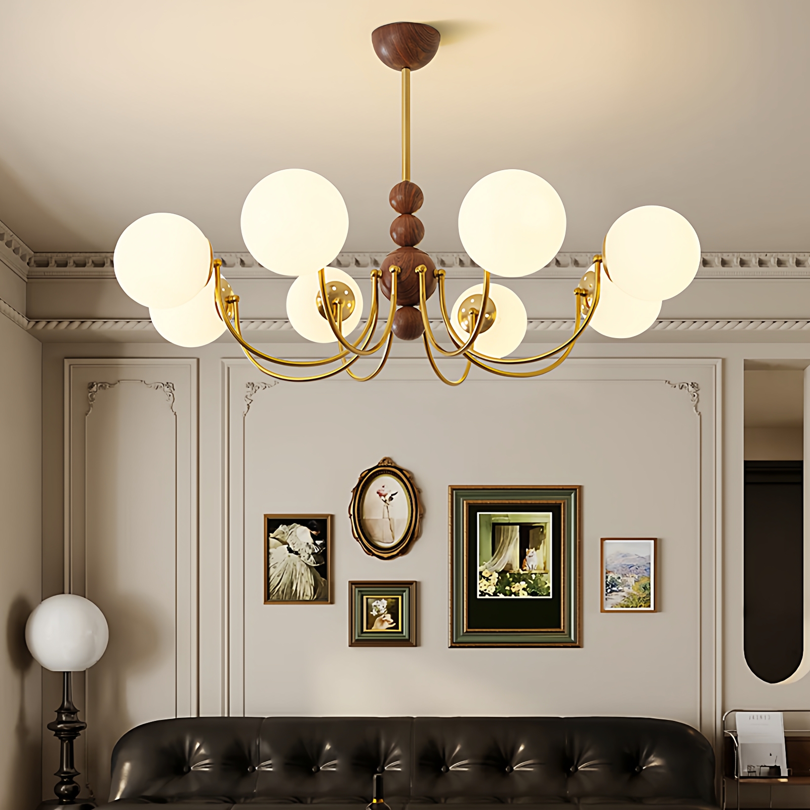 灯示客厅风扇灯2025新款胡桃木色餐厅吊扇灯法式复古主卧室书房灯 - 图0