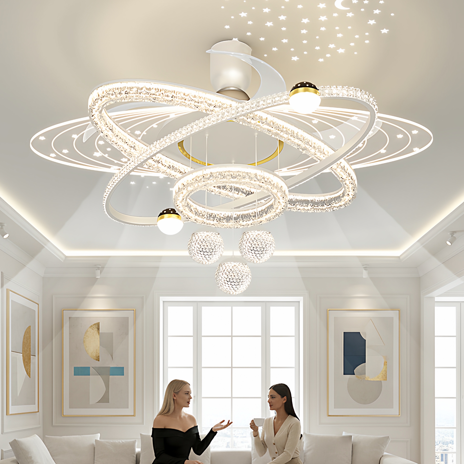 意式轻奢高级感客厅风扇灯大气现代简约全光谱护眼卧室餐厅吊扇灯 - 图1