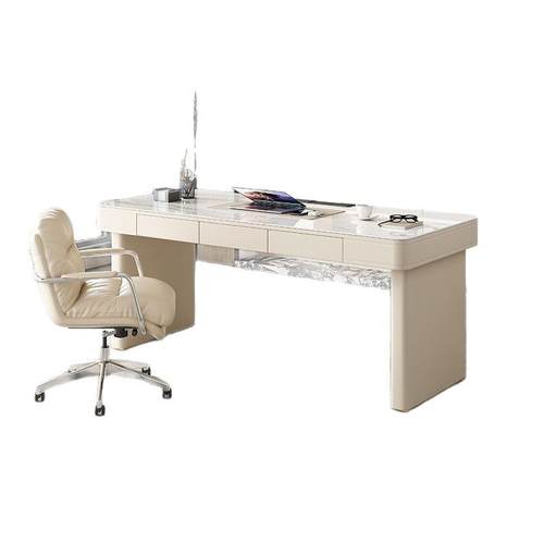 意式极简约设计师办公电脑桌写字台轻奢现代岩板书桌家用卧室书房 - 图3