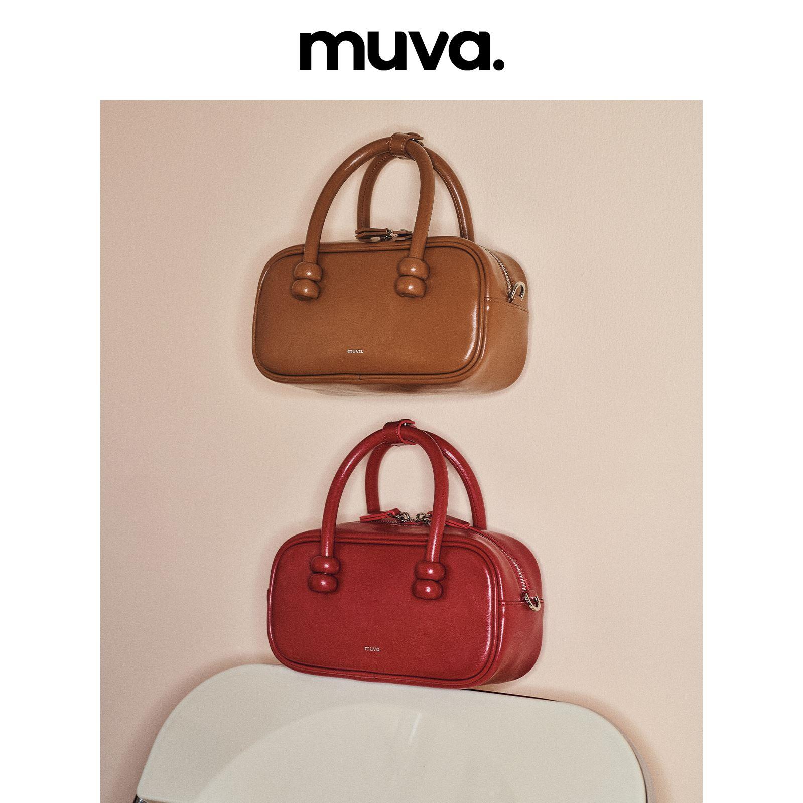 MUVA原创2023新款波士顿红色包包手提包女秋冬时尚百搭真皮斜挎包-图0