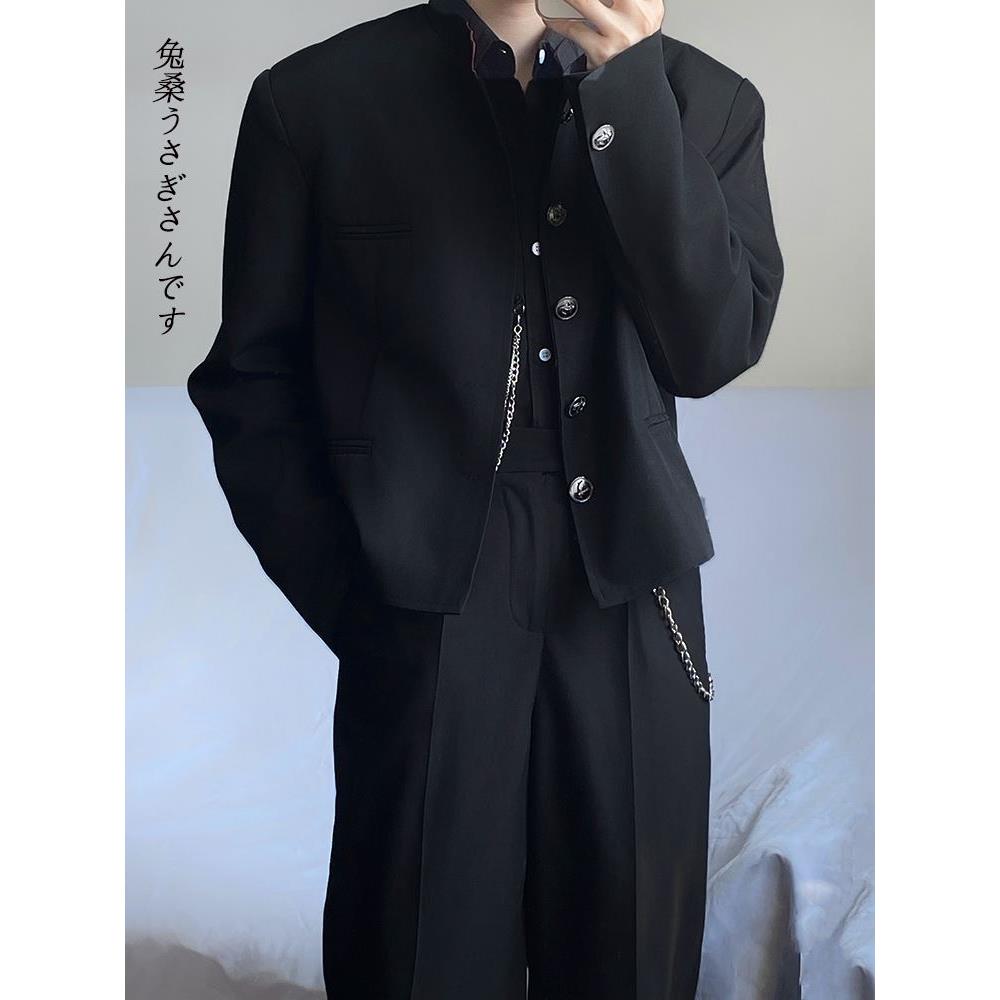 dk制服热血高校立领短款男生西服外套休闲班服校服中山装诘襟西装 - 图0