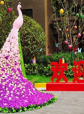 大型仿真花艺孔雀户外花园婚礼装饰房地产别墅园林景观玻璃钢雕塑