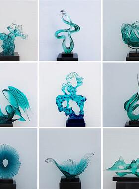 简约现代家居创意透明树脂雕塑摆件酒店样板房玄关客厅软装艺术品