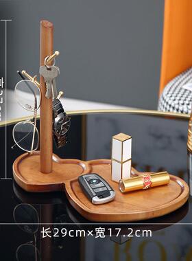 玄关钥匙收纳摆件实木竹木支架挂架入户进门置物架简约桌面装饰品