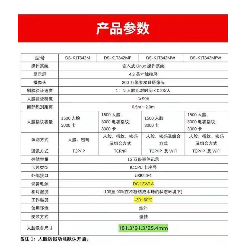 新品海康威视DS-K1T342M/MF/MW/MFW4.3英寸液晶触摸显示屏 现货当 - 图0