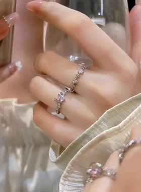 甜美戒指爱心粉钻配饰品女时尚个性高级感小众食指戒气质简约微镶