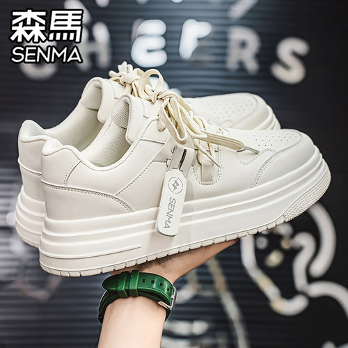 森马男鞋2025新款冬季运动休闲低帮板鞋男士真皮软底增高小白潮鞋 - 图3