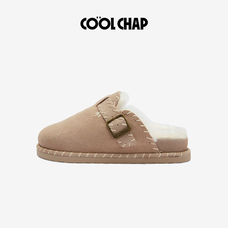【沈梦辰同款】COOLCHAP进口牛反绒勃肯鞋加绒女手工羊绒包头拖
