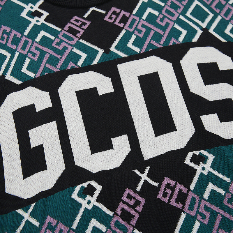 GCDS 男士 彩色logo几何图案提花针织上衣套头宽松 - 图2