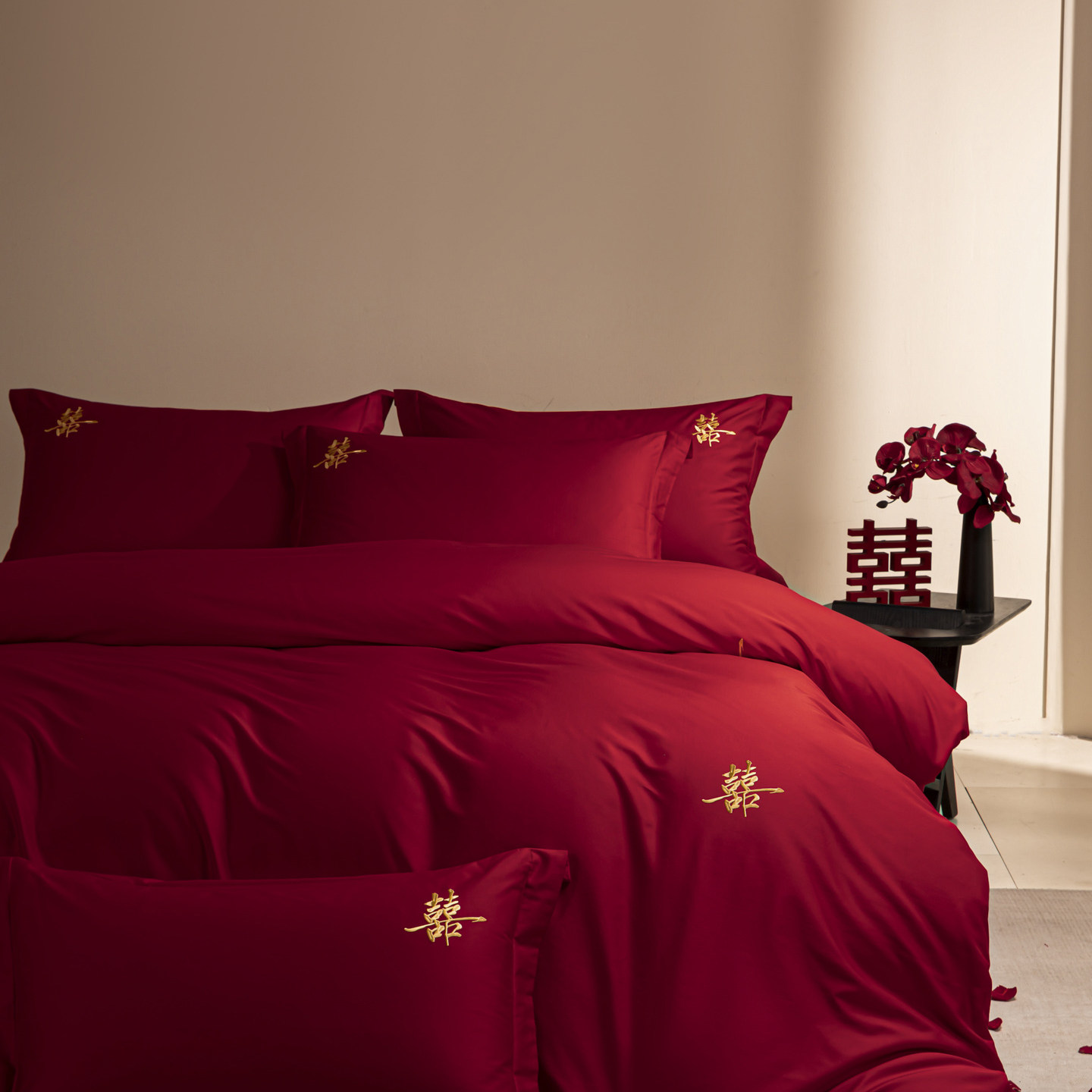 高端100支纯棉结婚四件套大红色婚房床单被套长绒棉纯棉床上用品4,淘宝优惠券,粉丝福利购,淘宝优惠卷