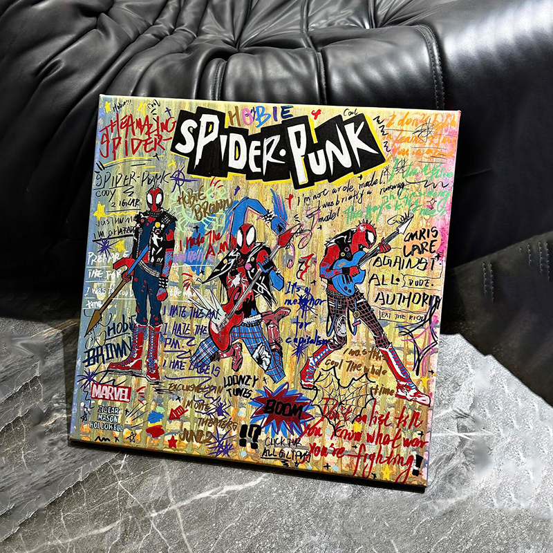 蜘蛛侠卡通动漫客厅装饰画小众艺术儿童房抽象壁画餐厅电表箱挂画