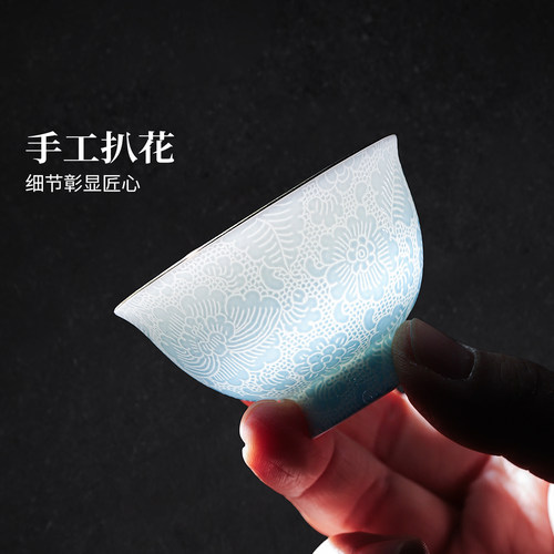 景德镇官方陶瓷扒花十二花神盖碗套装中式功夫茶具泡茶碗高档礼盒 - 图1