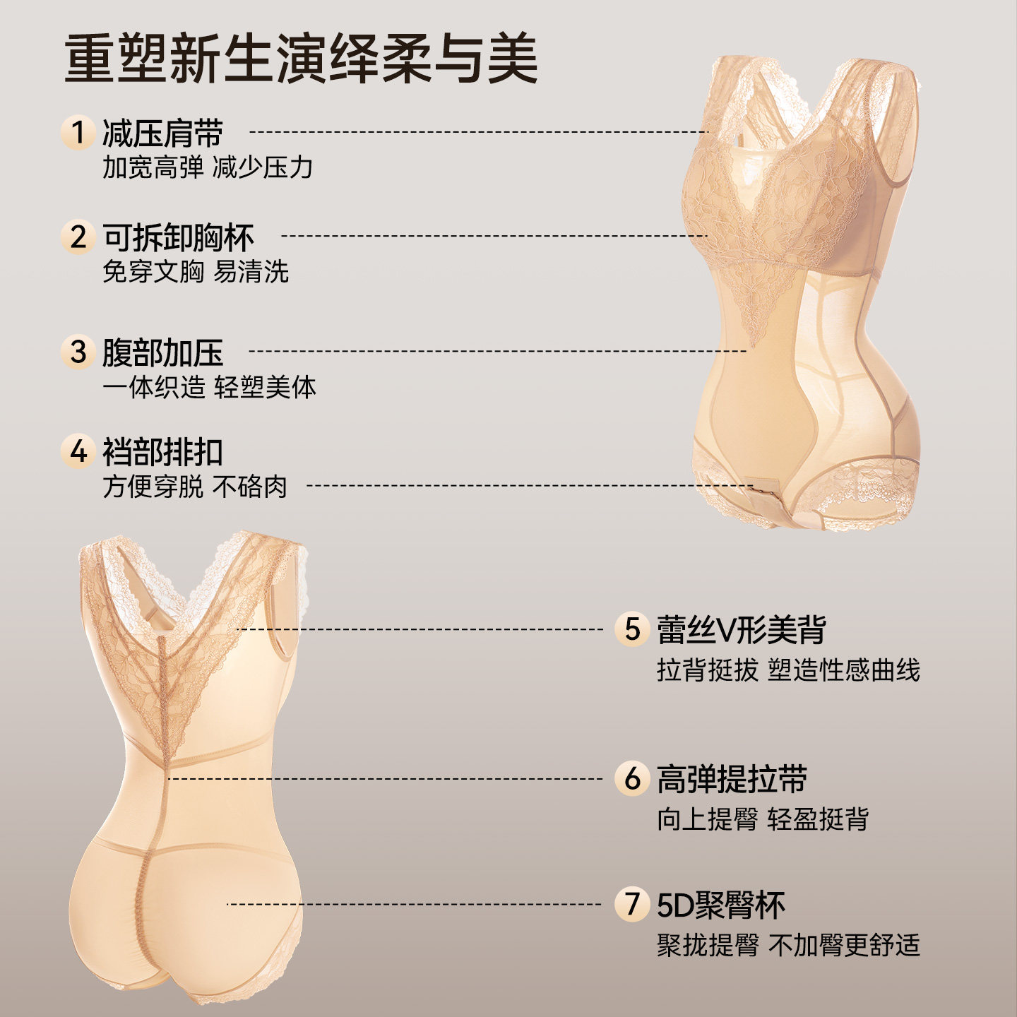 婷美塑身衣女收腹提臀塑形聚拢托胸束腰显瘦桑蚕丝里裆美体塑身衣,淘宝优惠券,粉丝福利购,淘宝优惠卷