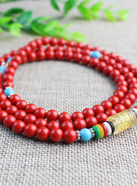 极速厂家直销朱砂手链p108颗红色手串佛珠念珠多圈男士女款本命年