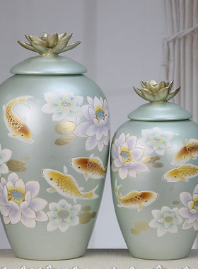 极速非遗彩陶瓷手工绘画禅v意装饰摆件手绘储物罐玄关博古架电视