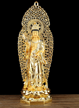 新品全铜台d湾贴金工艺西方三圣佛像站像阿弥陀佛观音菩萨摆件大