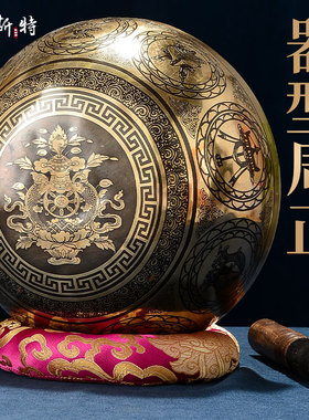 极速尼泊b尔手工颂钵 铜钵静心钵音碗 瑜伽用品绿度母黄财神雕花