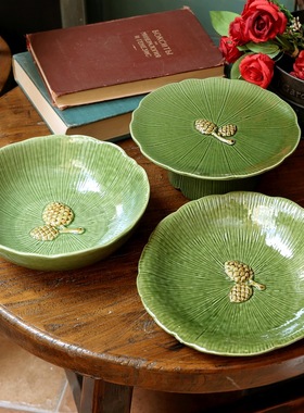 极速北欧风格仿绿叶纹水果盘糖果盘餐厅客厅N茶几杂物收纳装饰盘