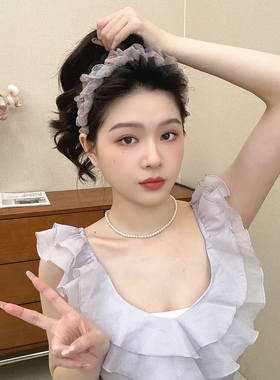 日韩炫彩渐变网纱带齿防滑显脸小波浪超仙网红发箍女褶皱气质头箍