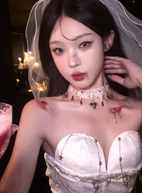 血月契约 万圣节cos鬼新娘装扮爱心十字架项链暗黑哥特风蕾丝颈链