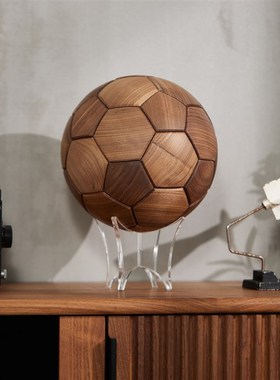 速发木制榫卯足球/创木家件实木创意手工黑胡桃木工居摆坊球迷礼
