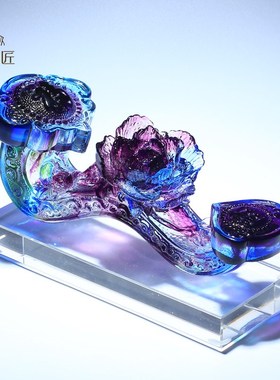 速发房璃牡丹花富贵如意摆件客厅档饰高端大气上装次暖琉新家乔迁